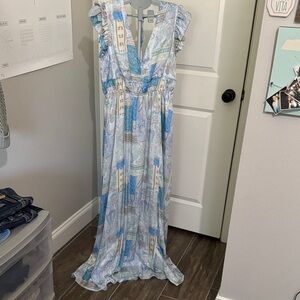 Fate Maxi Dress Pastel Satin feeling Paisley print NWT